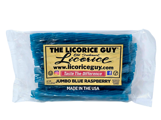 Blue raspberry flavored licorice from The Licorice Guy.