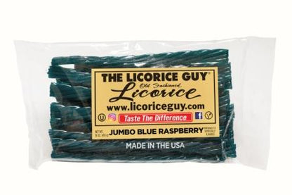 The Licorice Guy Jumbo Blue Raspberry old fashioned licorice twists, 16 oz resealable bag, made in the USA