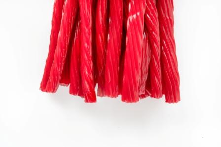 Red, cherry flavored licorice from The Licorice Guy. 