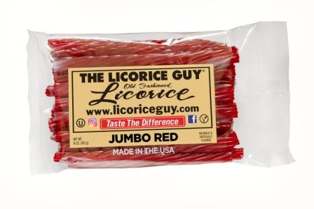 Red, cherry flavored licorice from The Licorice Guy. 